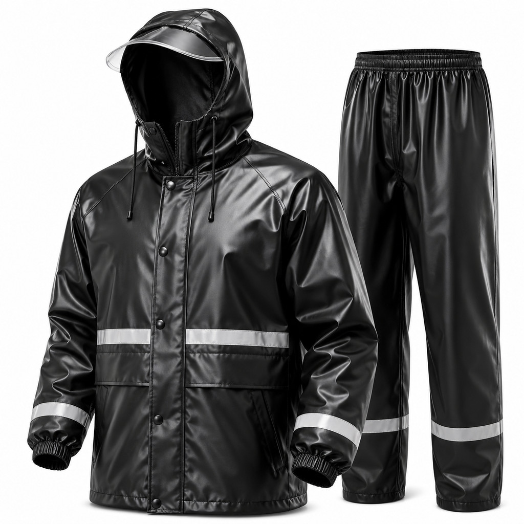 Capa de Chuva PVC Impermeável Moto Conjunto Completo Motoqueiro Motoboy Faixa Refletiva Com Capuz