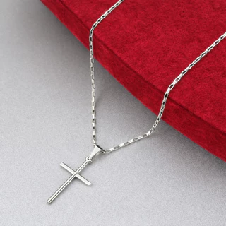 Corrente Tijolinho Masculina Prata 2mm Aço Inox Legítimo com Pingente Cruz Palito