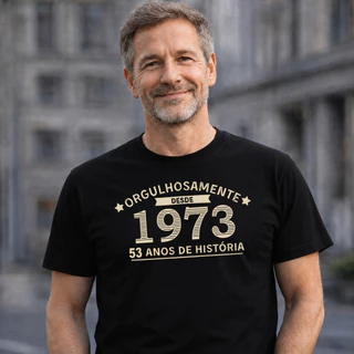 [Camiseta Premium em Algodão Puro]VU Masculina Curta Sleeve 1973 Vintage Retro Cinza para Adultos Casual