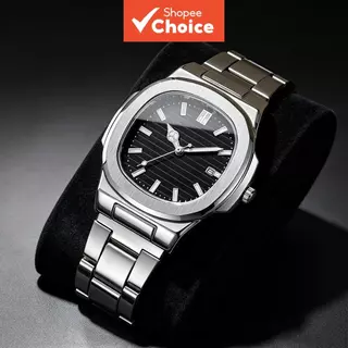 Relógios de negócios de luxo para homens, moda, pulseira de aço inoxidável quadrada, relógio de quartzo com calendário,