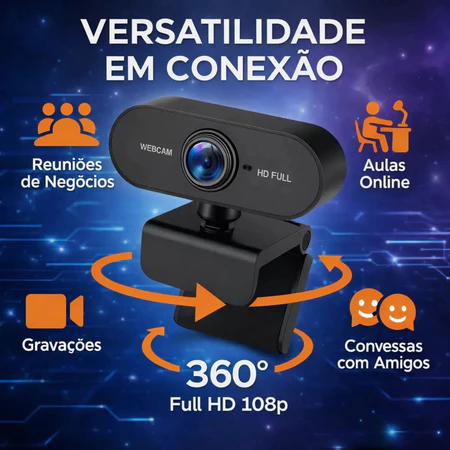 Webcam Full Hd 1080p Usb Com Microfone Integrado Para Notebook Pc