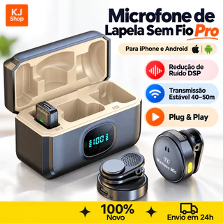 Microfone de Lapela Sem Fio Duplo Pro Magnético com Redução de Ruído DSP para iPhone e Android Tipo C