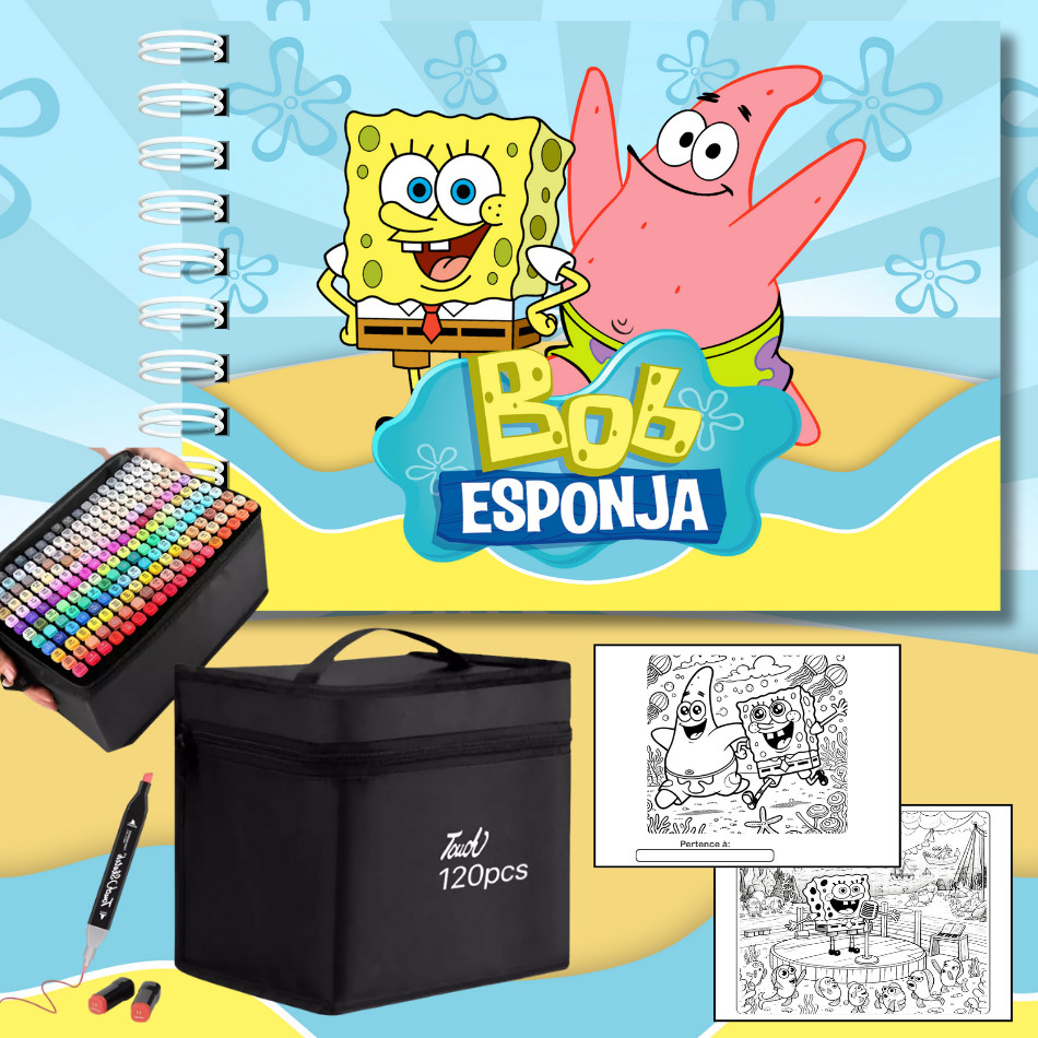 Kit Livro De Colorir Bob Esponja 50 Folhas 180g Com Canetinhas ...