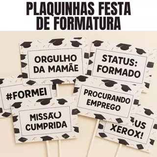 Kit Plaquinhas divertidas festa Formatura kit 10 unidades Formei Balada Formando
