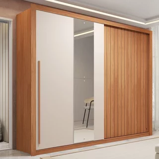 Guarda-roupa Casal Ripado com Espelhos 2 Portas e 4 Gavetas Suburban Gold Espresso Móveis em Oferta na Shopee