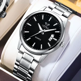 Relógio Masculino Original VETRA Relogio Luxo a Prova d Água Presente para Homem Aço Inoxidável Preto Prata 6115