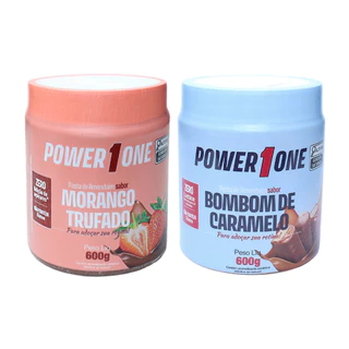 Kit 2 Pastas Amendoim Power1One Morango Trufado 600g Bombom Caramelo Combo Creme Doce Sobremesa Lanche Receita Fit