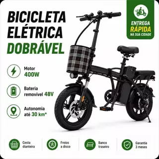 Bicicleta Elétrica Dobrável para Adultos – Pedal Assistido e Motor Brushless