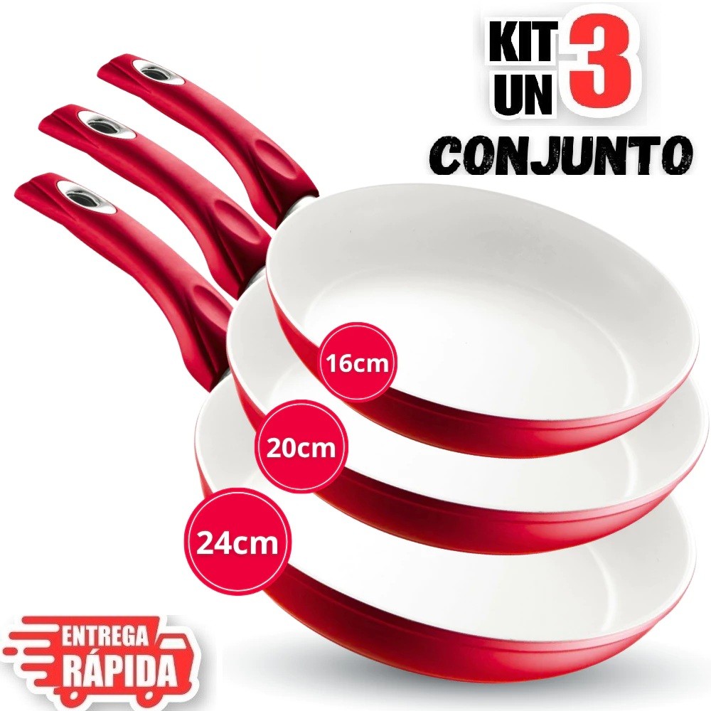 Kit 3 Frigideiras De Cerâmica Antiaderentes 16cm 20cm 24cm, Cabo ...