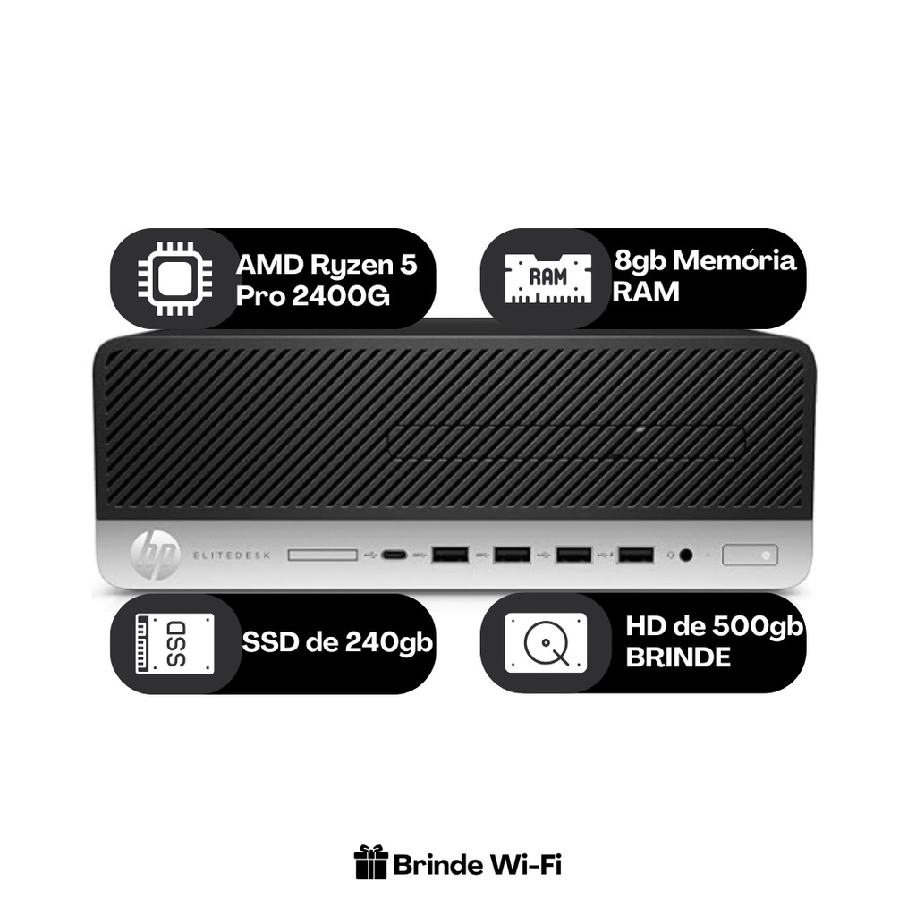 COMPUTADOR HP ELITEDESK 705 G4 AMD RYZEN 5 PRO 2400G 8GB SSD 240GB