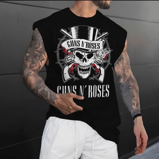 Camiseta regata machao oversized masculino banda de rock Guns n' Roses roll em algodao unissex Longline