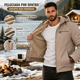Jaqueta Masculina Sarja Com Capuz Forrada Peluciada Frio Top