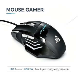 Mouse Gamer Profissional LED RGB 7 Cores 6 Botões Resolução Até 2400 DPI Ajustável Plug and Play USB 2.0 1.5m para PC