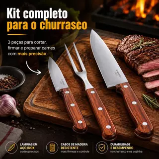 Kit Facas E Garfo Trinchante 3 Peças Catuaí Churrasco