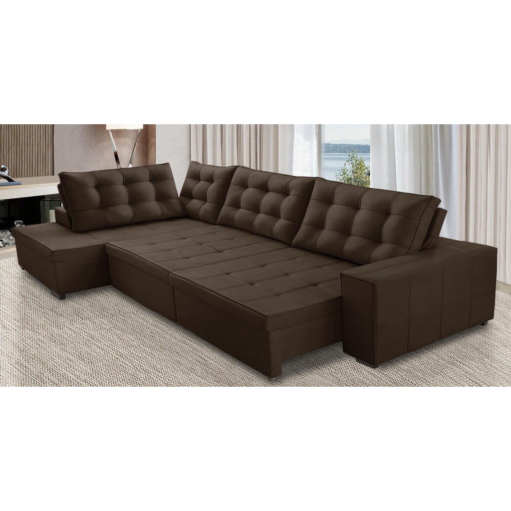 Sofá de Canto Retrátil e Reclinável com Molas 3,40x2,00 Esq Berlim Suede Mirra Decor