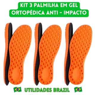 KIT 3 PARES DE PALMILHA GEL SHOCK ZERO PU POLIUTERANO ORTOPÉDICA ANTI-IMPACTO VARIAS HORAS DE TRABALHO ALIVIO DORES