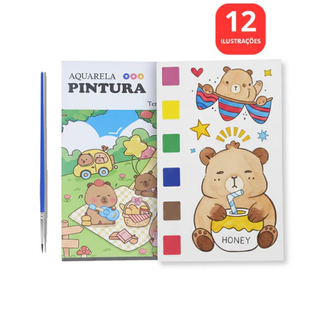 Livro De Colorir Infantil Com Aquarela Tempo Feliz Capivara Prancheta Para Pintar