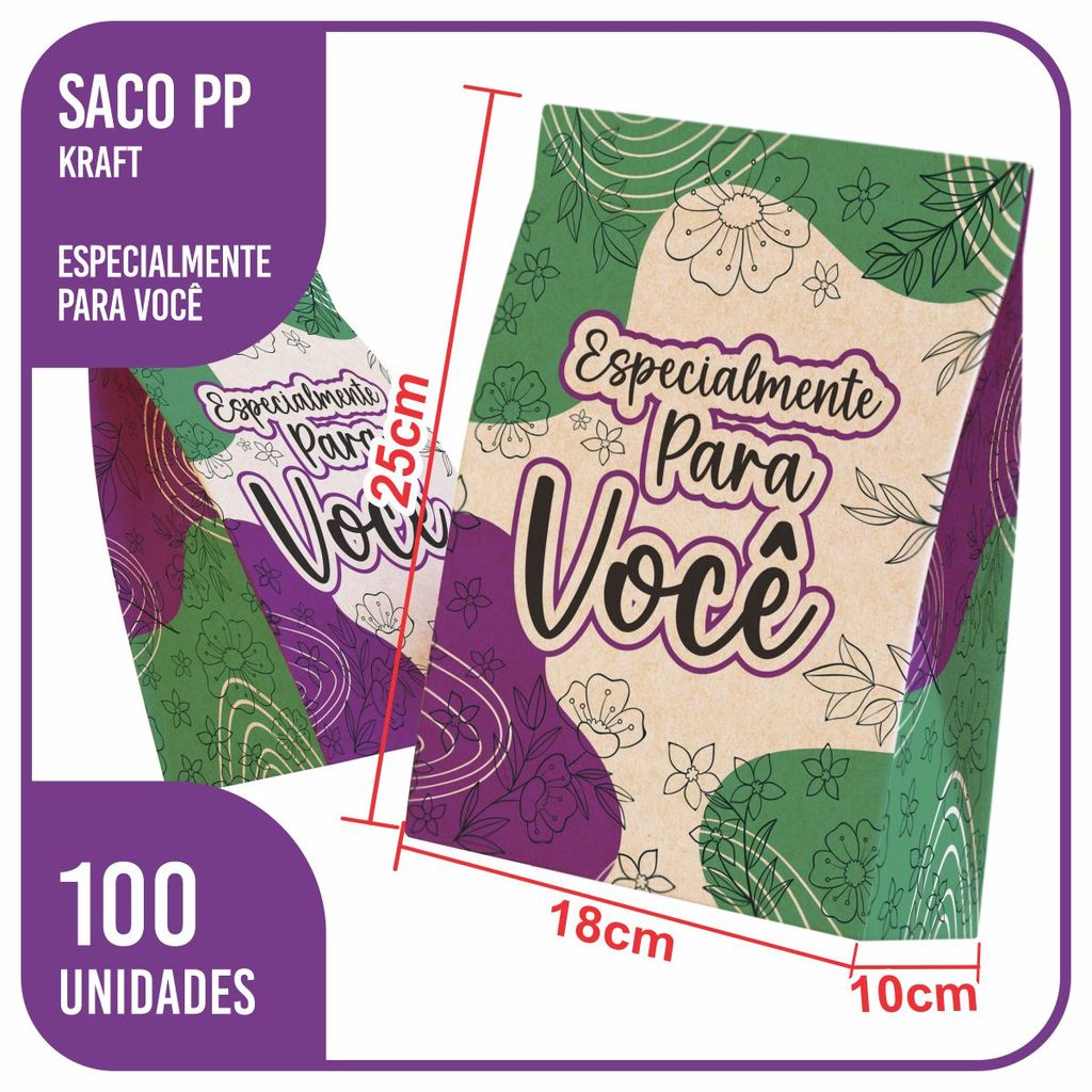 Saco Kraft PP 18x10x25 Especialmente para Você - 100 Unidade