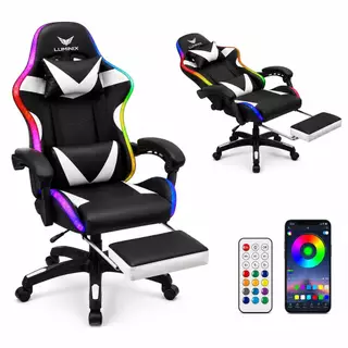 Cadeira Gamer Luminix LED RGB Reclinável com Apoio para Pés
