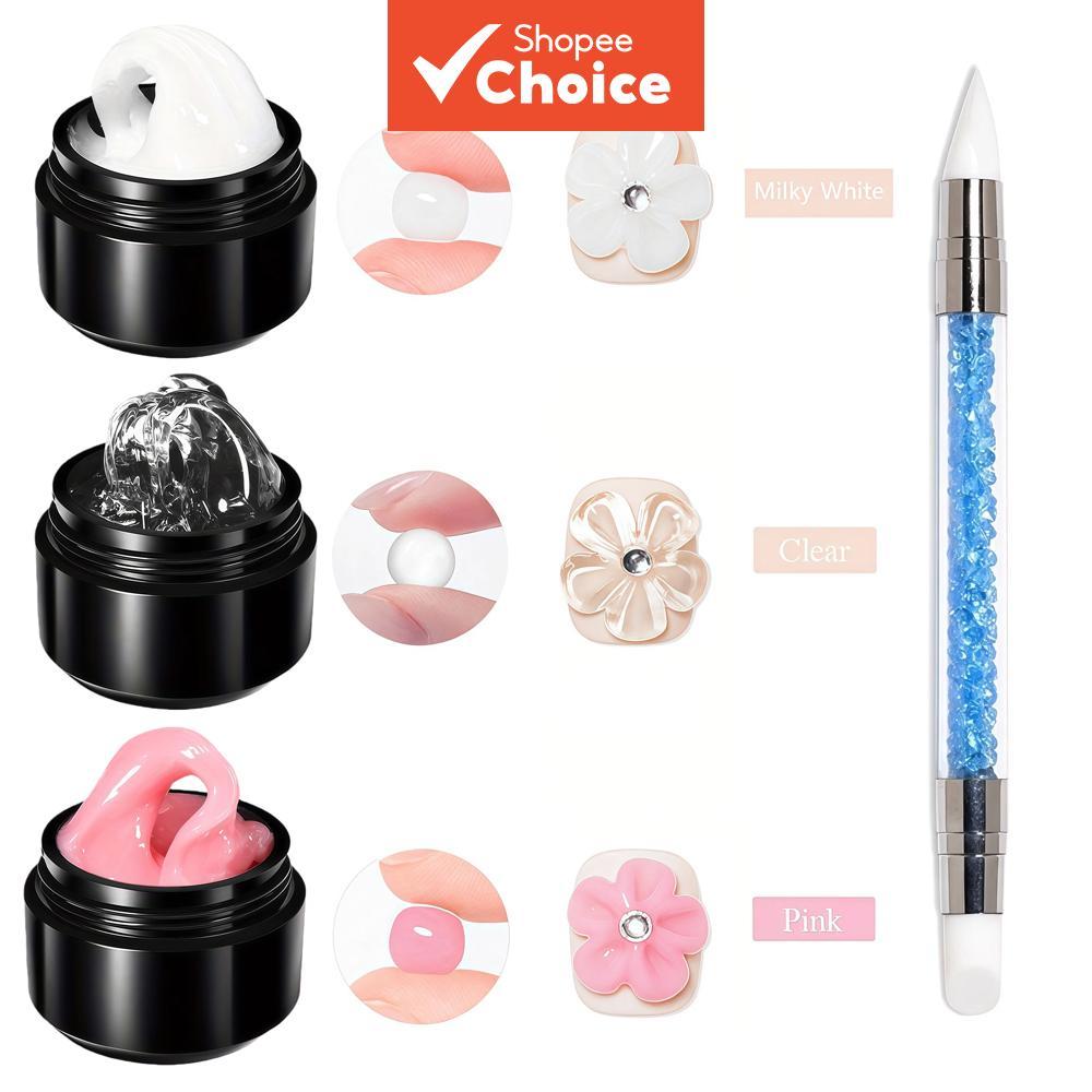 Conjunto de 4 peças 10 ml de gel sólido antiderrapante com caneta de ponta dupla, kit 3D para unhas em relevo e