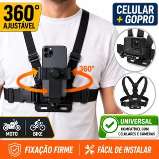 Suporte Peitoral Ajustável Para Celular GoPro Moto Bicicleta Motoboy Câmera de Ação Universal POV suporte em forma de L