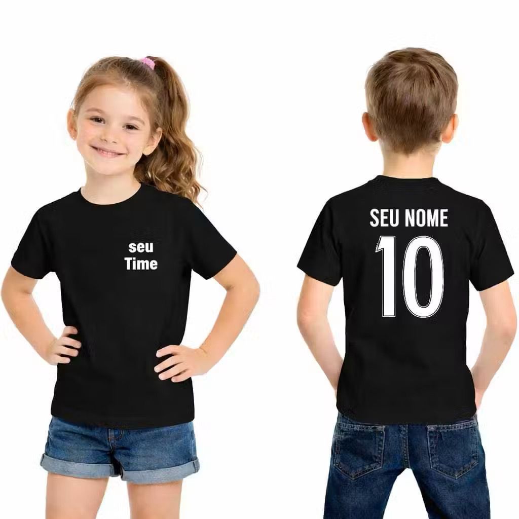 Camiseta Infantil Personalizada Time Futebol Camisa Unissex Menina e ...