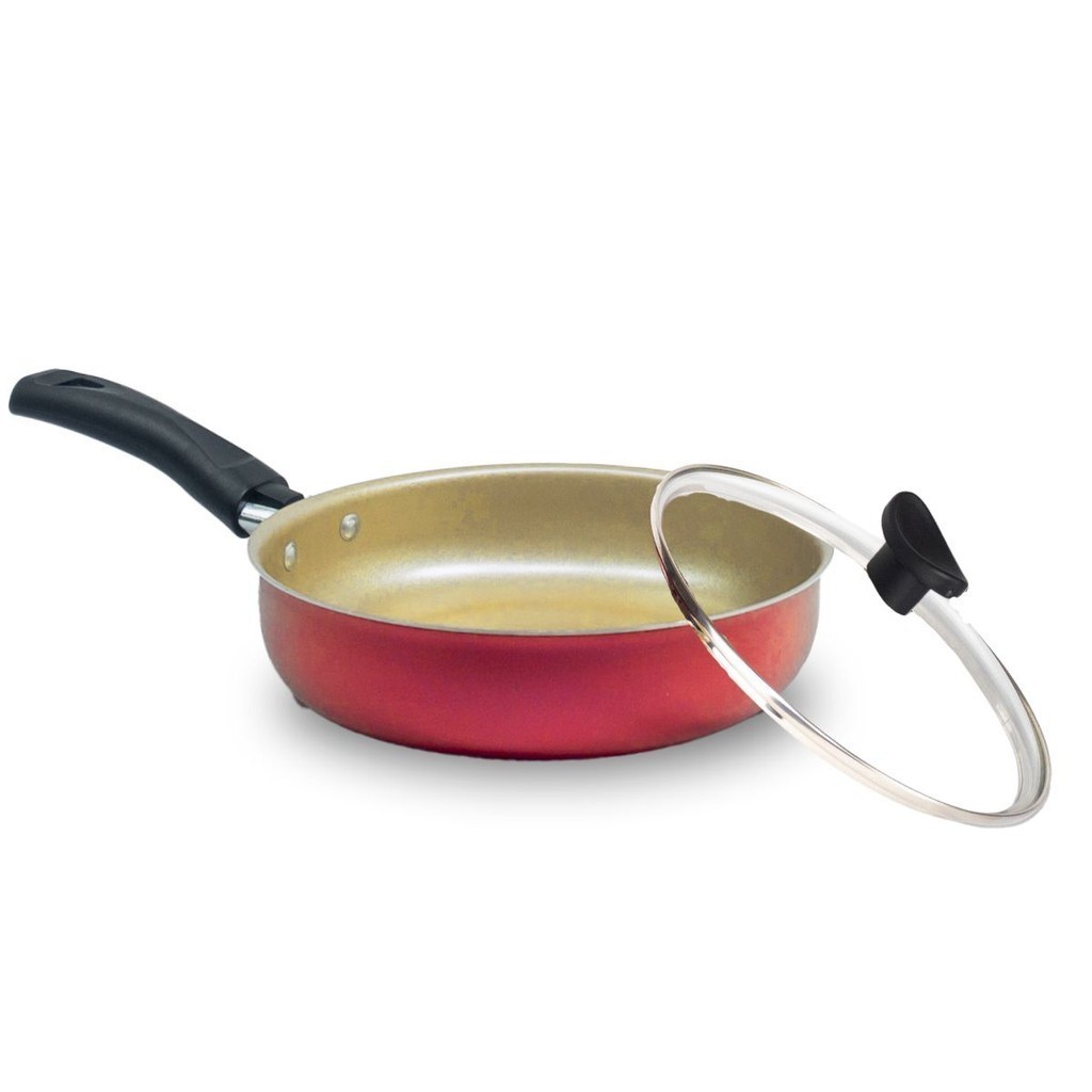 Frigideira Alta 18 cm Teflon Antiaderente com Tampa de Vidro | Shopee ...