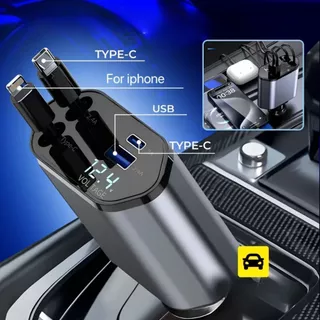 Carregador de carro retrátil, carregador rápido de para carro 4 em 1 para iPhone e Android-Tops