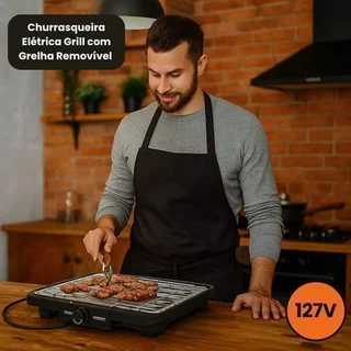 Churrasqueira Elétrica Grill Grelha Removível 127V Preta 2000W Startools