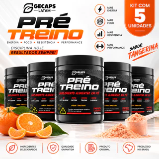 5X Pré Treino GL 300g S/Tangerina | Beta-Alanina Cafeína Taurina L-Arginina