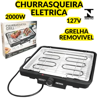 40,7x34,5cm Churrasqueira Eletrica 2000W 127V 220V Prática Com Regulador De Temperatura Sem Fumaça