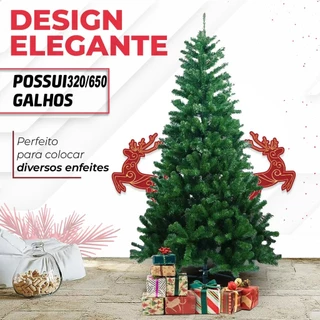 Árvore de Natal Tradicional 1,8m – Pinheiro Decorativo com 320/650 Ramos, Tronco Ajustável e Decoração Natalina
