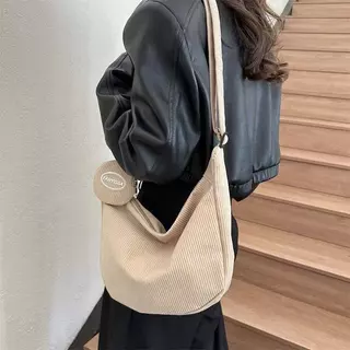 Bolsa Tiracolo Corduroy Vintage com Porta-Moedas – Estilo Coreano em Oferta na Shopee