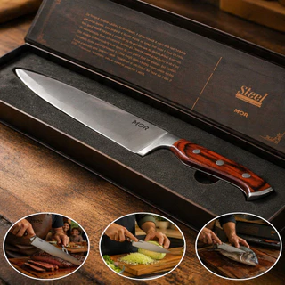 Faca Linha Profissional Steel Mor Aço Inox 8 Polegadas Cabo de Madeira Para Cozinha Corte Preciso