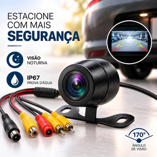 Câmera de Ré Automotiva Parking Visão Noturna Prova D'água 12V 720P Linhas Guia RCA Estacionamento Universal