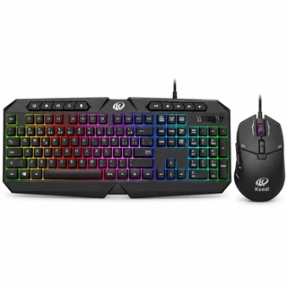 Kit Teclado e Mouse Gamer RGB ABNT2 USB com Fio Multimídia 3600 DPI 6 Botões PC Notebook Keedi TEC801