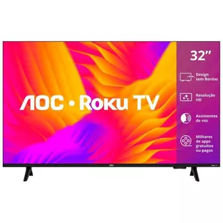 Smart TV 32" AOC HD DLED Série 5155 32S5155/78G Roku TV 2025