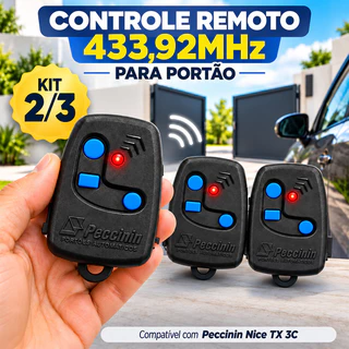 Kit 2/3 Controles Remoto para Portão Peccinin Nice TX 3C 433,92MHz Rolling Code Preto