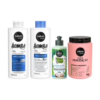 Kit com Shampoo e Condicionador SOS Bomba + Creme para Pentear Maria Natureza + Máscara SOS Hidratação Salon Line em Oferta na Shopee