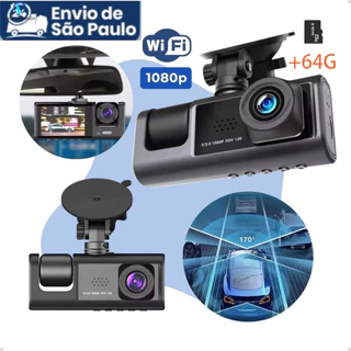 Camera De Carro Interna e Externa Para Gravação Frontal E Traseira Visão Noturna 1080p HD Wifi