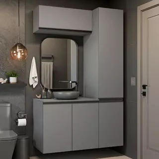 Conjunto Gabinete Suspenso para Banheiro 120cm 5 Portas Cinza Nice Madesa 02 em Oferta na Shopee