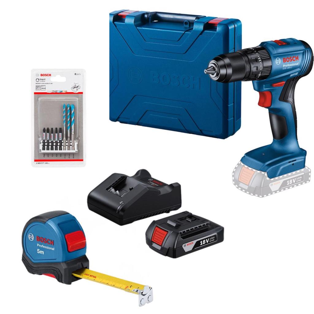 Furadeira Parafusadeira GSB 185-LI e Trena Manual 5M + Kit Impact Bosch