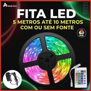 5M Fita LED 5050 SUPER LED ULTRA RGB 12V 300 LEDS FITA + CONTROLE + FONTE | 16 CORES IP20