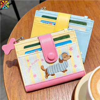 Carteira casual de estilo coreano, com bordados de cachorro tipo "sausage dog", porta-moedas e porta-cartões, ultrafina,