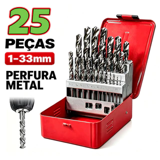 Kit 25Pçs Jogo De Brocas Hss Aço Rapido P/ferro C