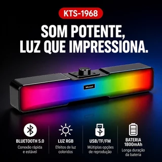 Caixa de Som Soundbar Bluetooth KTS-1968 RGB Portátil USB/TF/FM Bateria 1800mAh