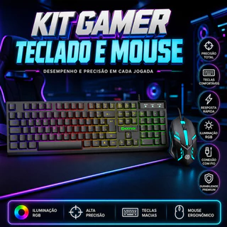 Kit de teclado gamer com iluminação RGB LED branco e mouse ambidestro com sensor óptico 1200 dpi compatível com Windows