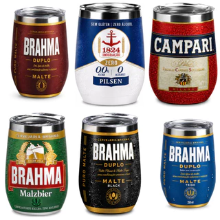 Copo Cuia Termico Inox Tampa Acrílica 350ml Estampa Cervejas