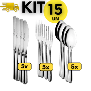 Kit 15 Talheres | Jogo de Talheres | Conjunto de Talheres | Garfos + Facas + Colheres de Sopa