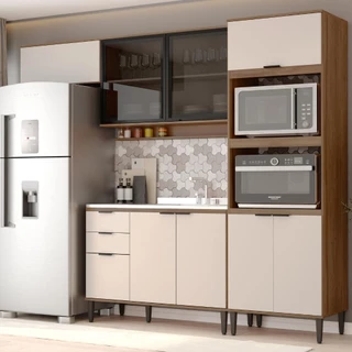 Armário de Cozinha Completa Miami Plus Carraro Freijó com Off White em Oferta na Shopee